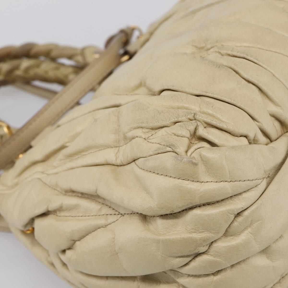 Miu Miu Hand Bag Leather 2way Beige Gold Tone Auth 167578A