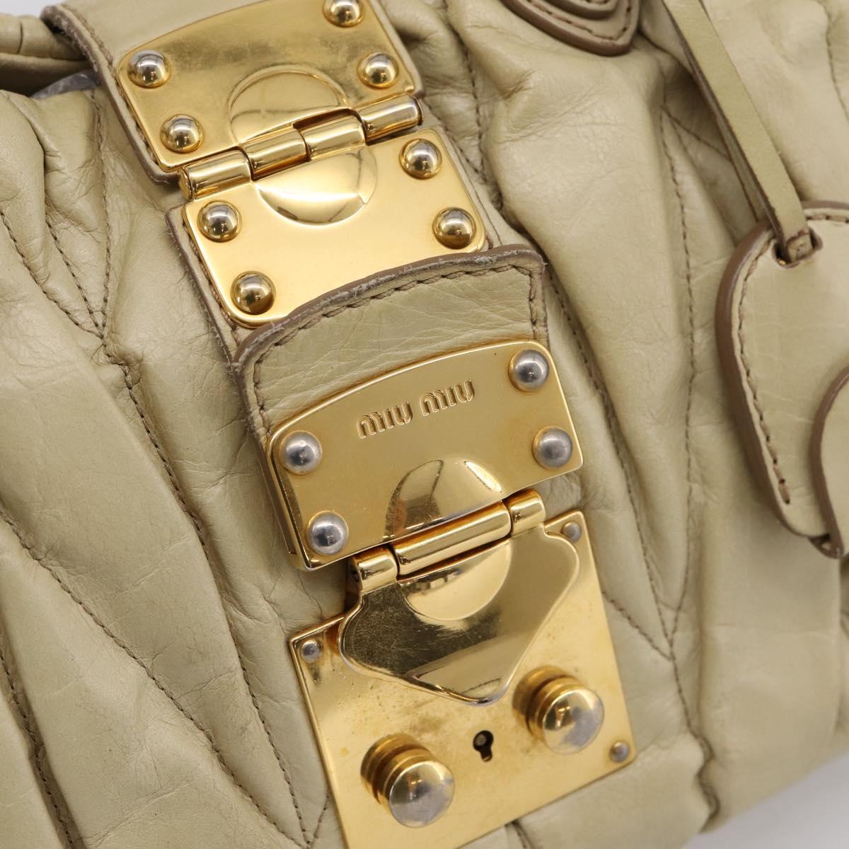 Miu Miu Hand Bag Leather 2way Beige Gold Tone Auth 167578A
