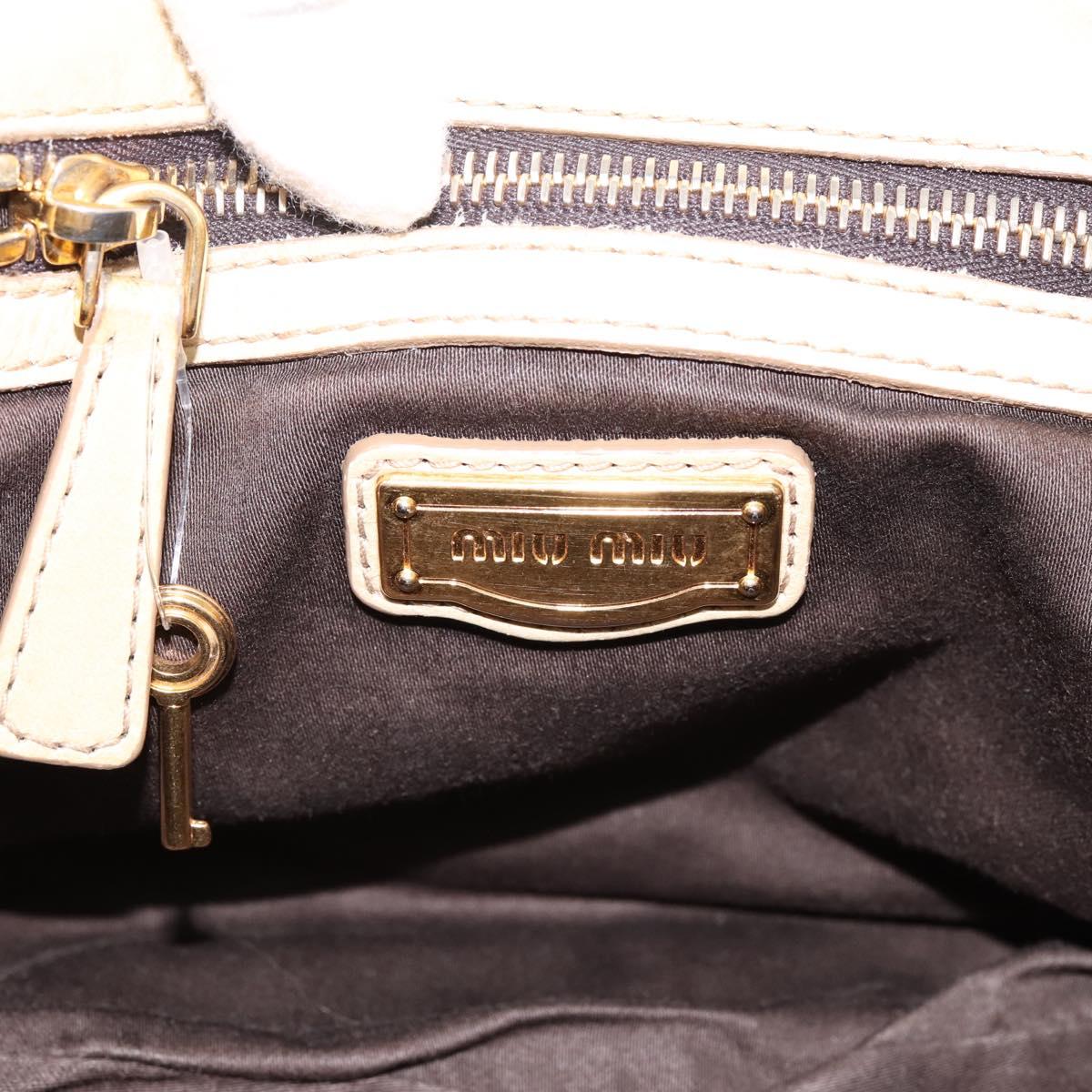 Miu Miu Hand Bag Leather 2way Beige Gold Tone Auth 167578A