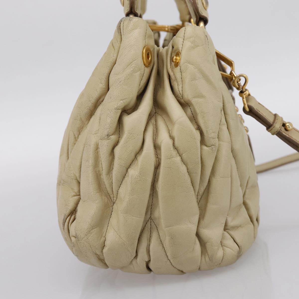 Miu Miu Hand Bag Leather 2way Beige Gold Tone Auth 167578A