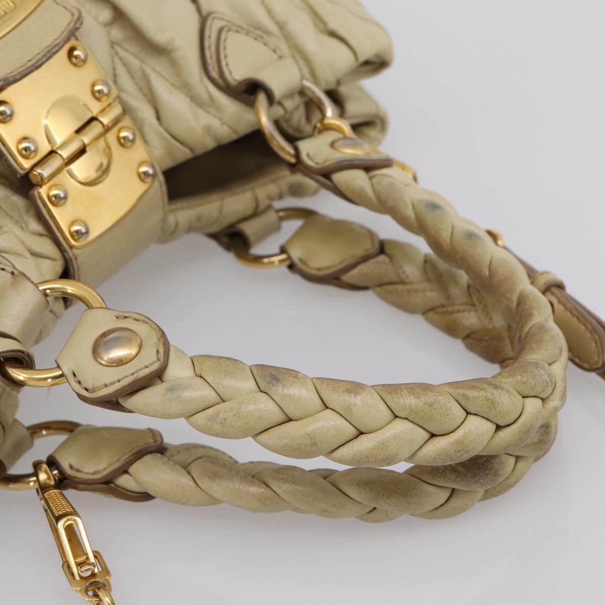 Miu Miu Hand Bag Leather 2way Beige Gold Tone Auth 167578A