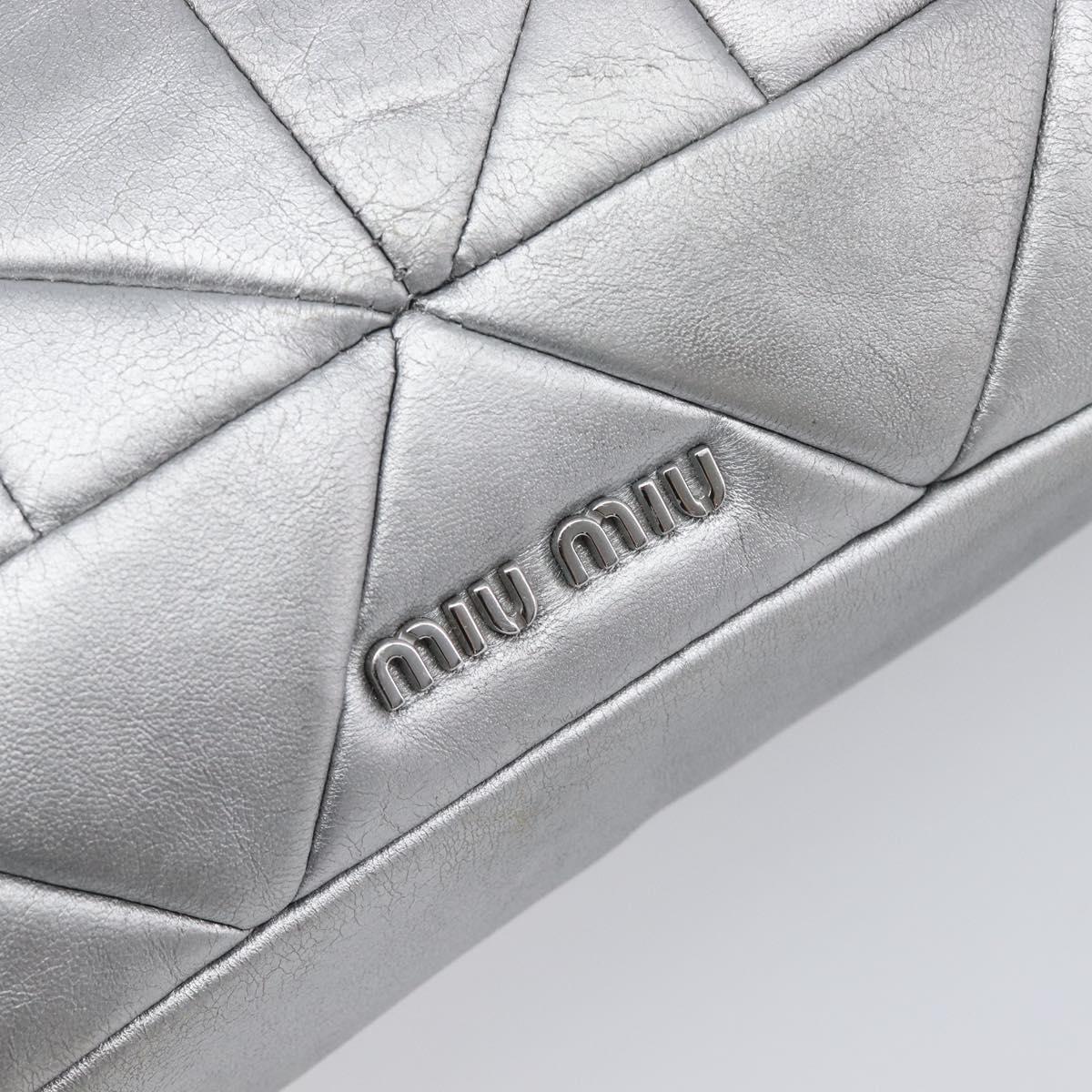 Miu Miu Shoulder Bag Leather Silver Auth 167579A