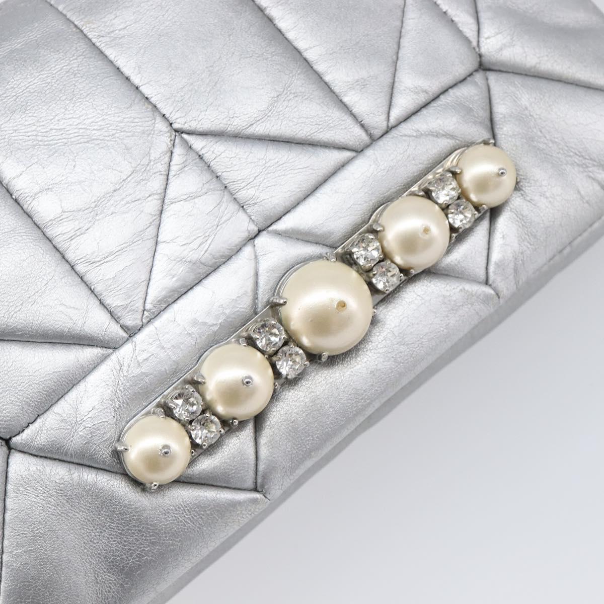 Miu Miu Shoulder Bag Leather Silver Auth 167579A