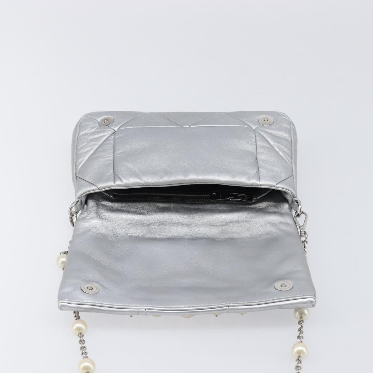Miu Miu Shoulder Bag Leather Silver Auth 167579A