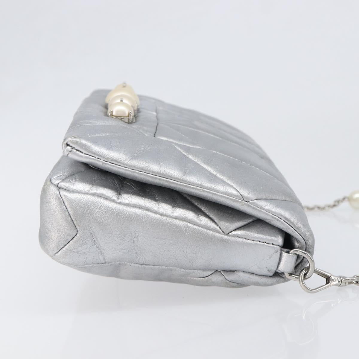 Miu Miu Shoulder Bag Leather Silver Auth 167579A