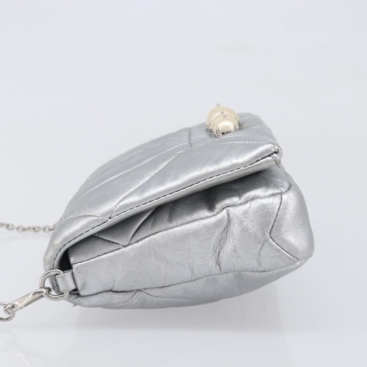 Miu Miu Shoulder Bag Leather Silver Auth 167579A