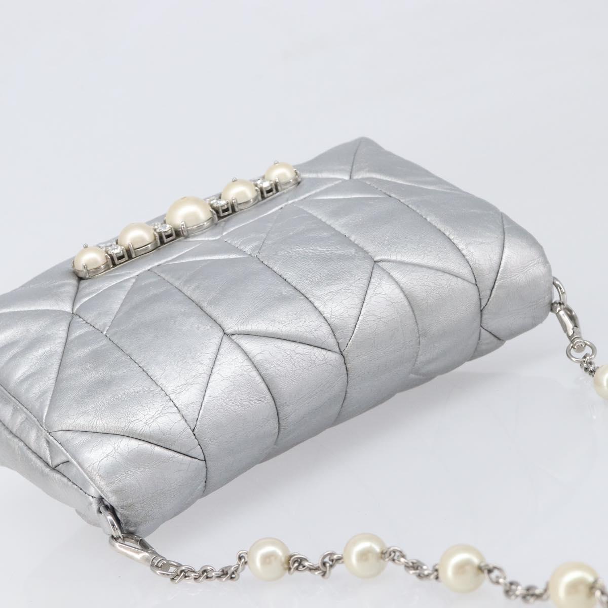 Miu Miu Shoulder Bag Leather Silver Auth 167579A