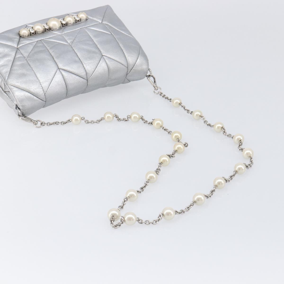 Miu Miu Shoulder Bag Leather Silver Auth 167579A