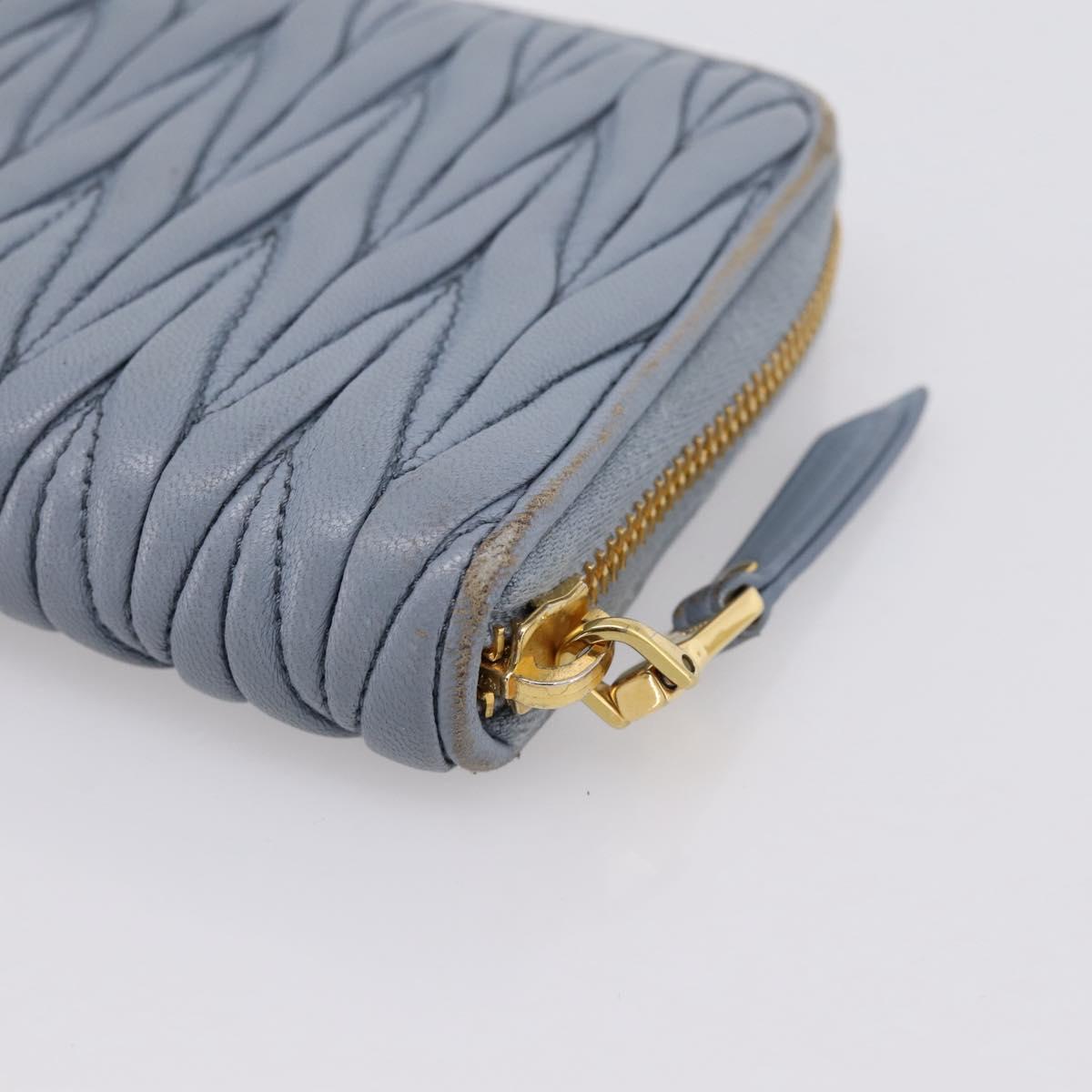 Miu Miu Matelasse Long Wallet Leather Light Blue Gold Tone Auth 167582A