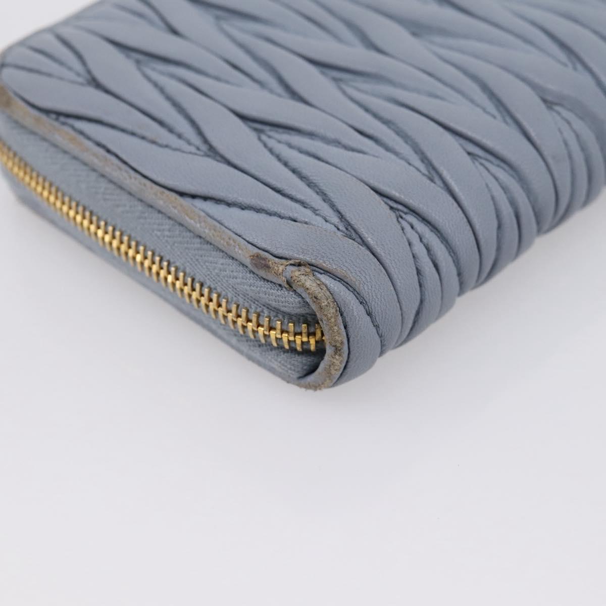 Miu Miu Matelasse Long Wallet Leather Light Blue Gold Tone Auth 167582A