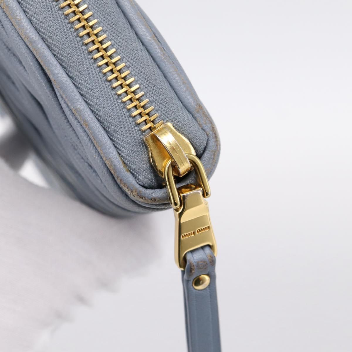 Miu Miu Matelasse Long Wallet Leather Light Blue Gold Tone Auth 167582A