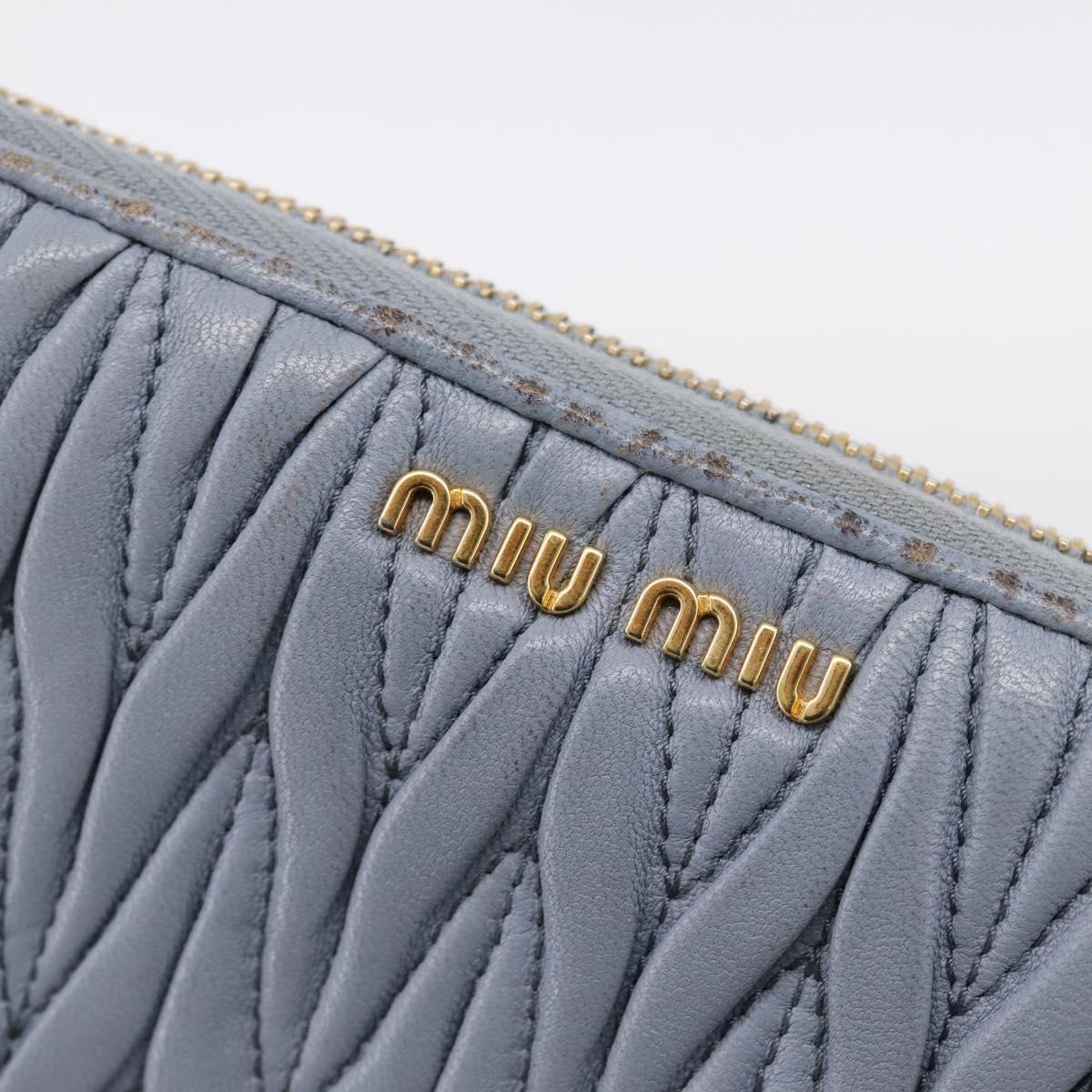Miu Miu Matelasse Long Wallet Leather Light Blue Gold Tone Auth 167582A