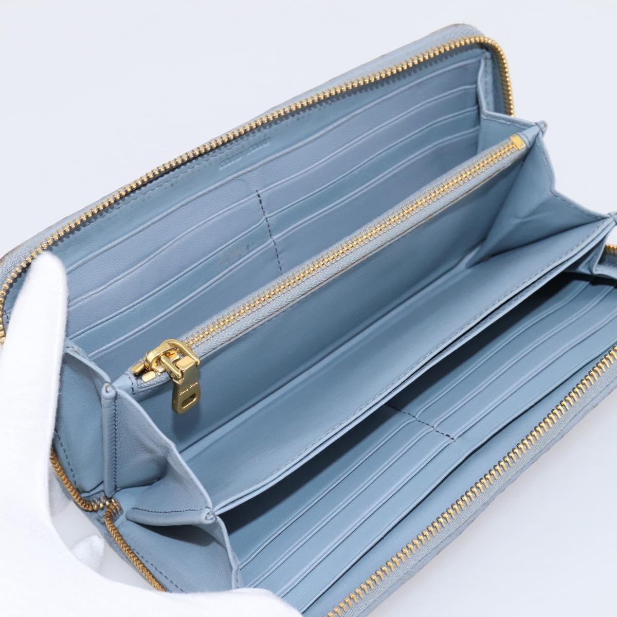 Miu Miu Matelasse Long Wallet Leather Light Blue Gold Tone Auth 167582A