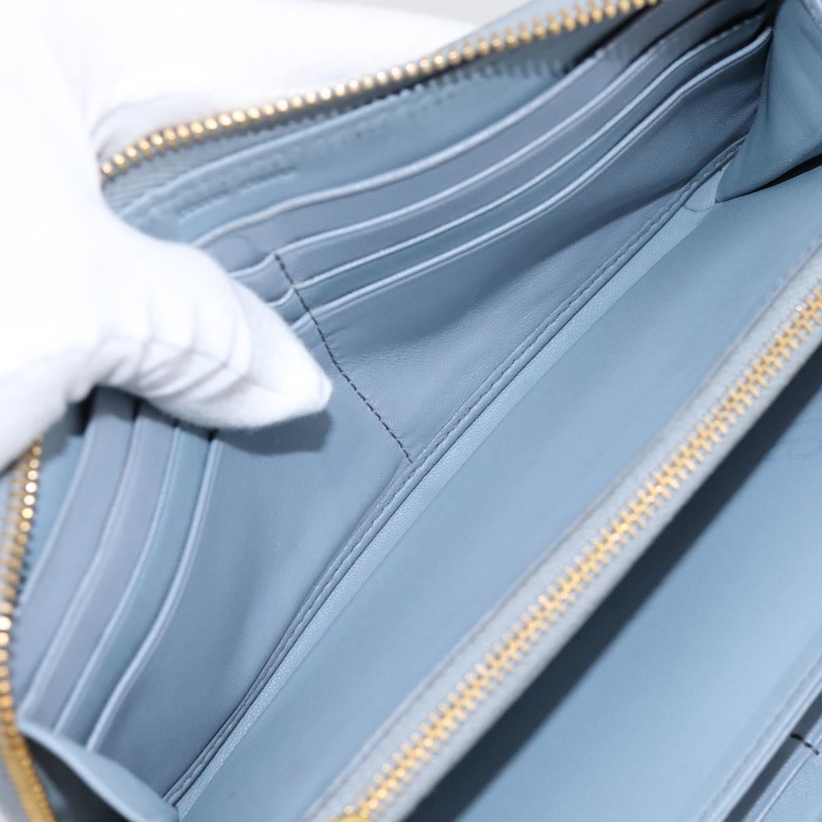 Miu Miu Matelasse Long Wallet Leather Light Blue Gold Tone Auth 167582A