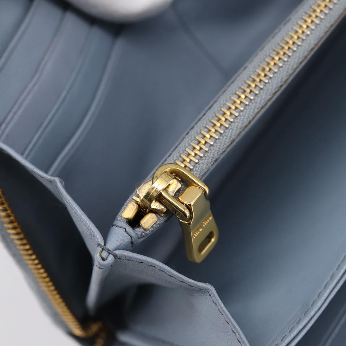 Miu Miu Matelasse Long Wallet Leather Light Blue Gold Tone Auth 167582A