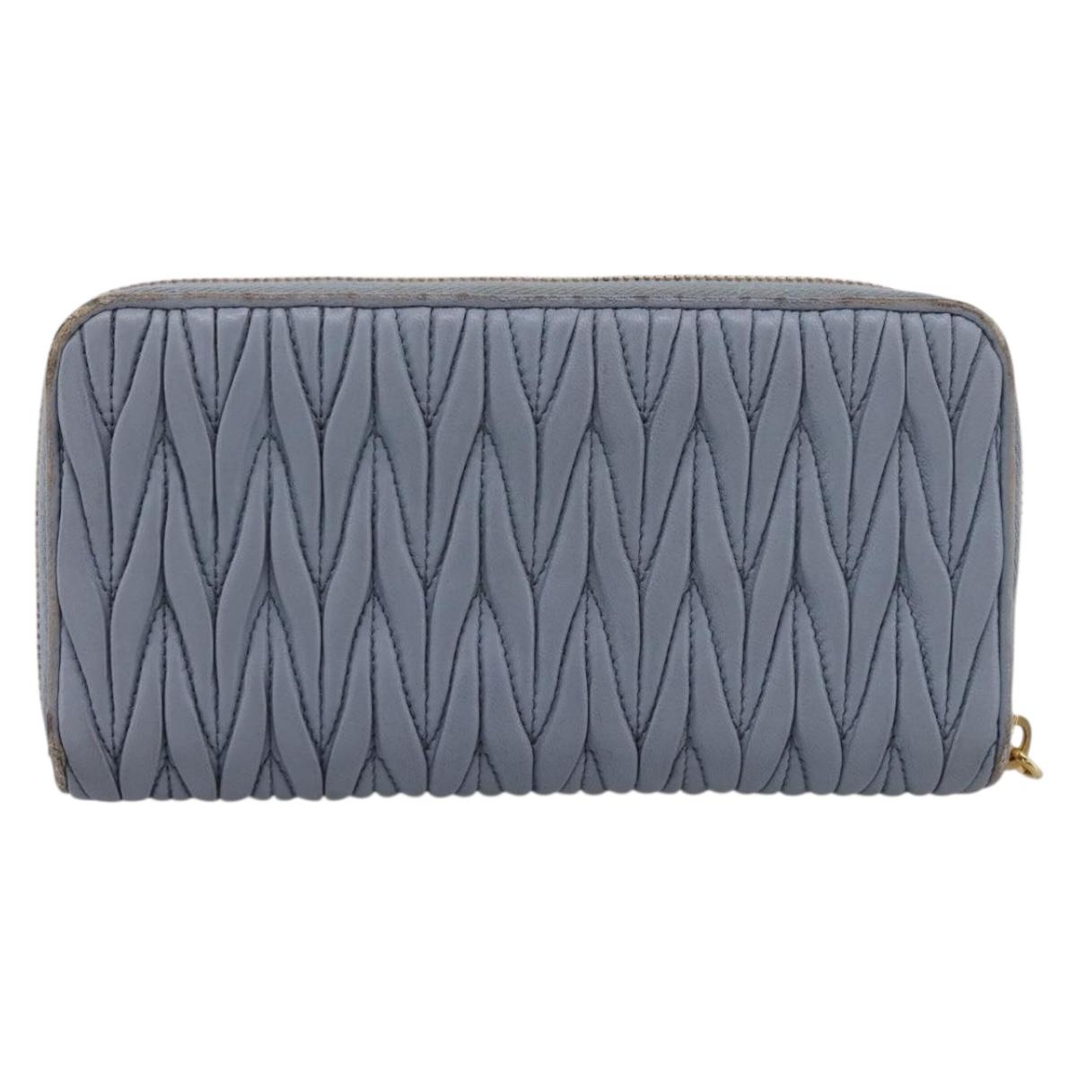 Miu Miu Matelasse Long Wallet Leather Light Blue Gold Tone Auth 167582A