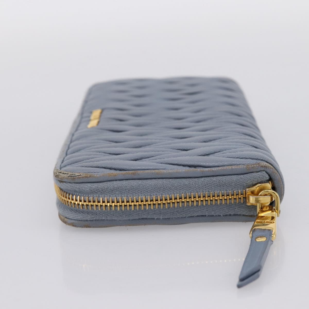 Miu Miu Matelasse Long Wallet Leather Light Blue Gold Tone Auth 167582A