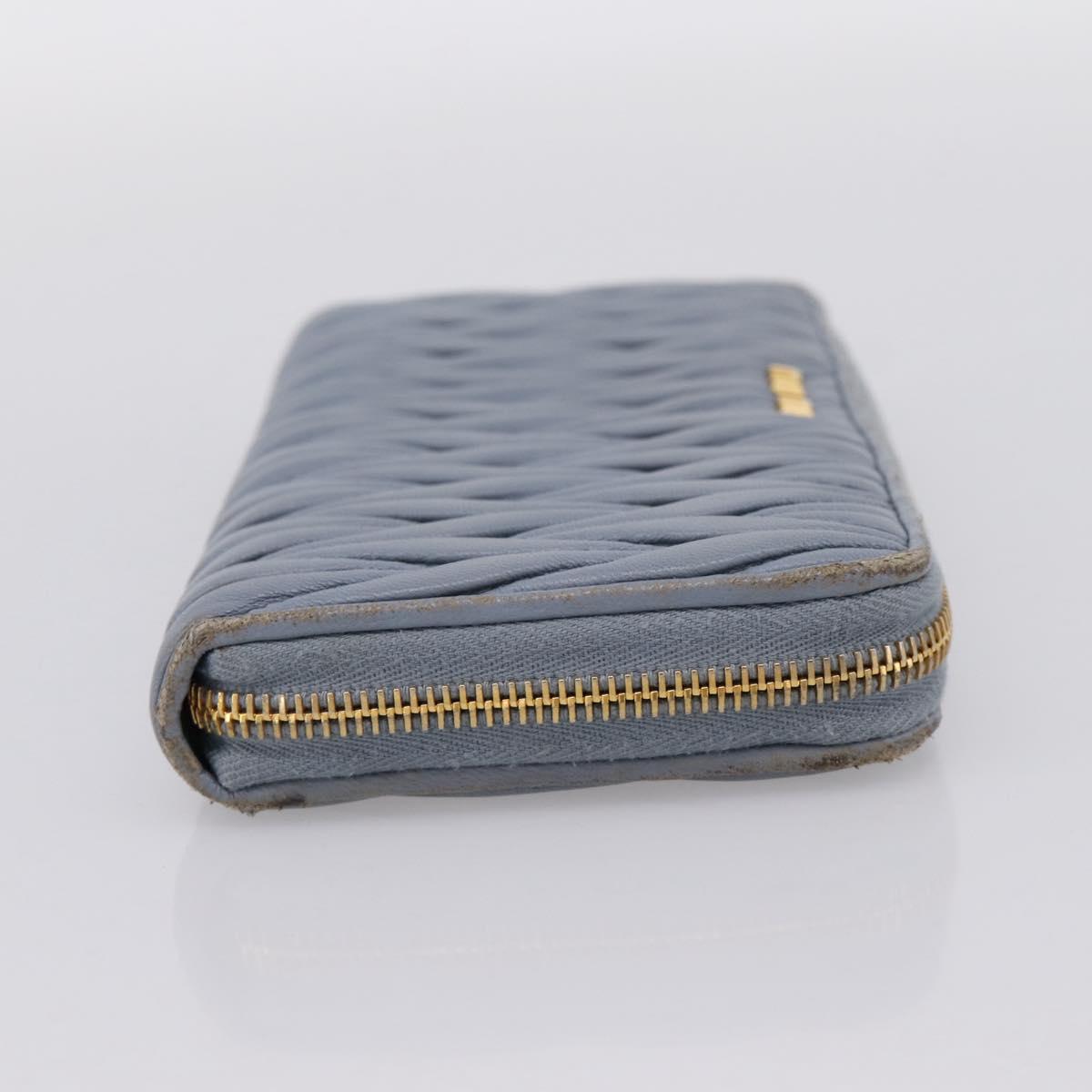 Miu Miu Matelasse Long Wallet Leather Light Blue Gold Tone Auth 167582A