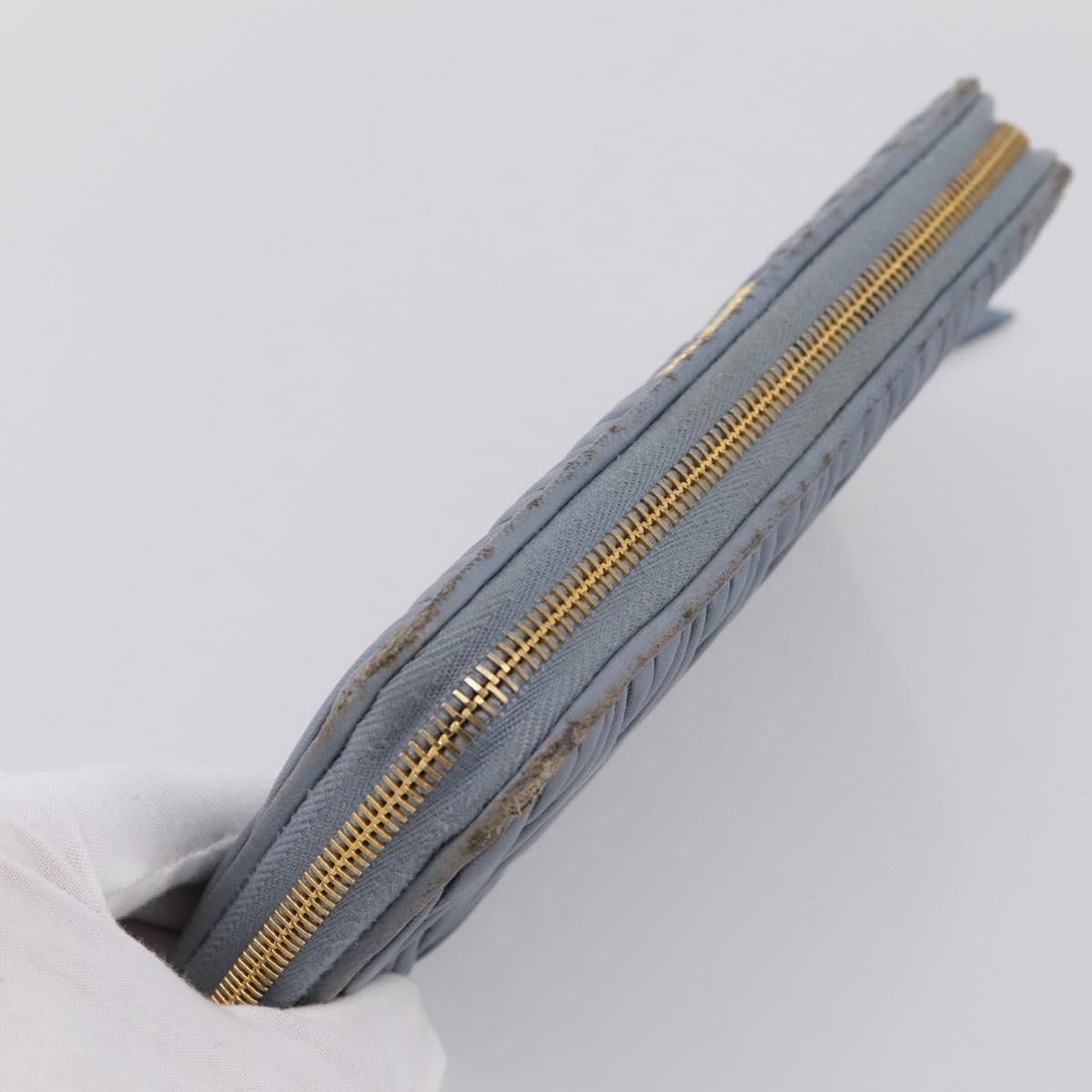 Miu Miu Matelasse Long Wallet Leather Light Blue Gold Tone Auth 167582A
