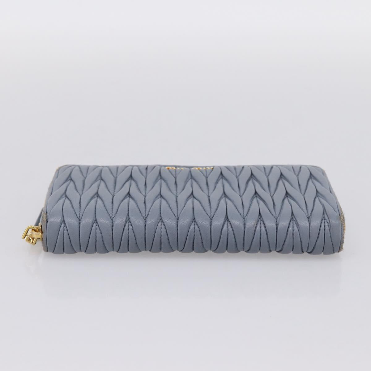 Miu Miu Matelasse Long Wallet Leather Light Blue Gold Tone Auth 167582A