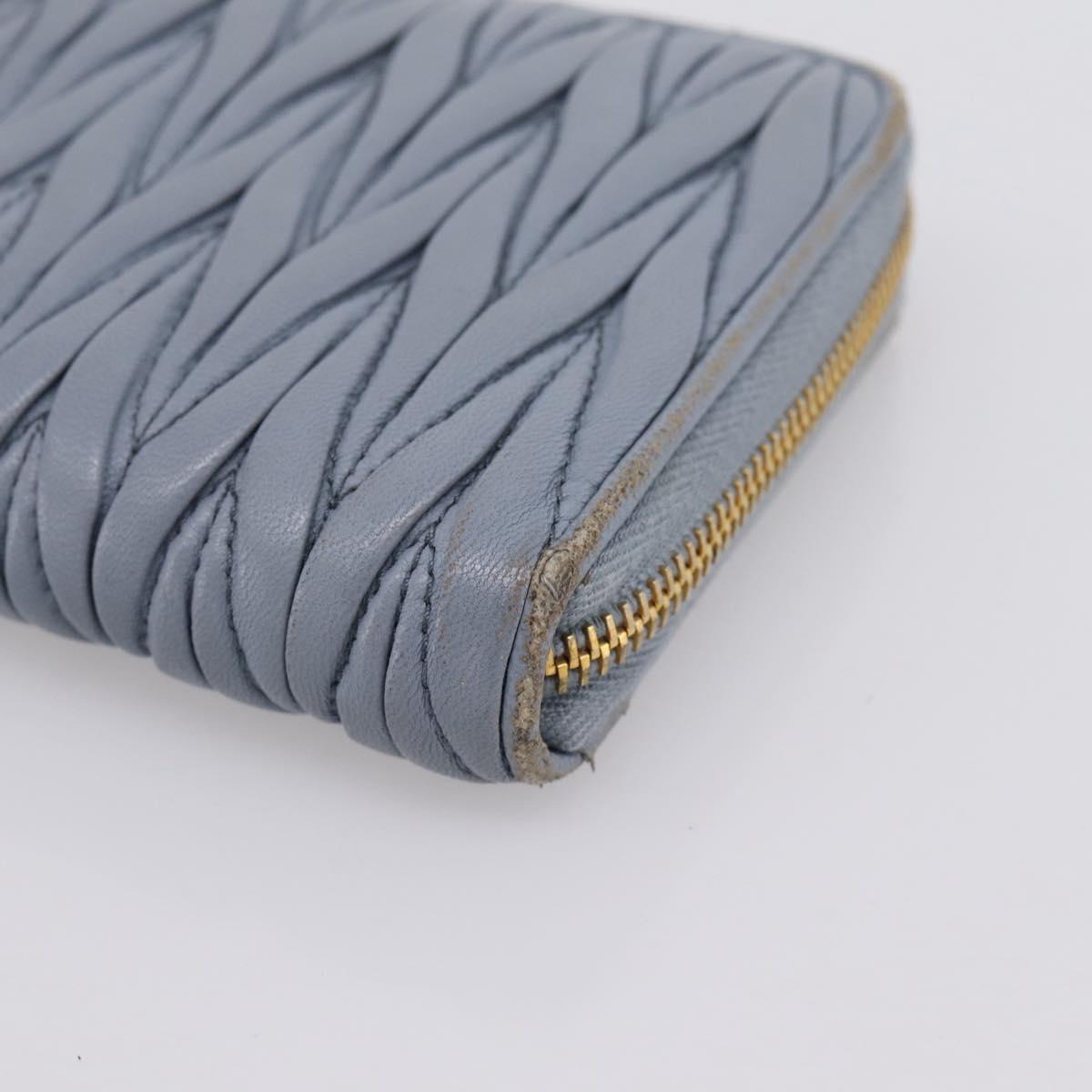 Miu Miu Matelasse Long Wallet Leather Light Blue Gold Tone Auth 167582A