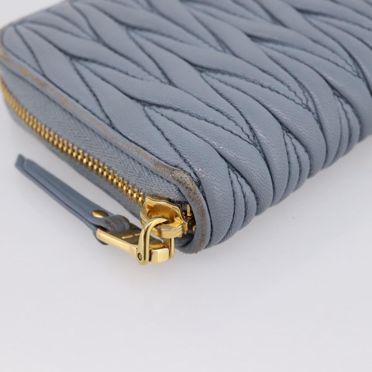 Miu Miu Matelasse Long Wallet Leather Light Blue Gold Tone Auth 167582A
