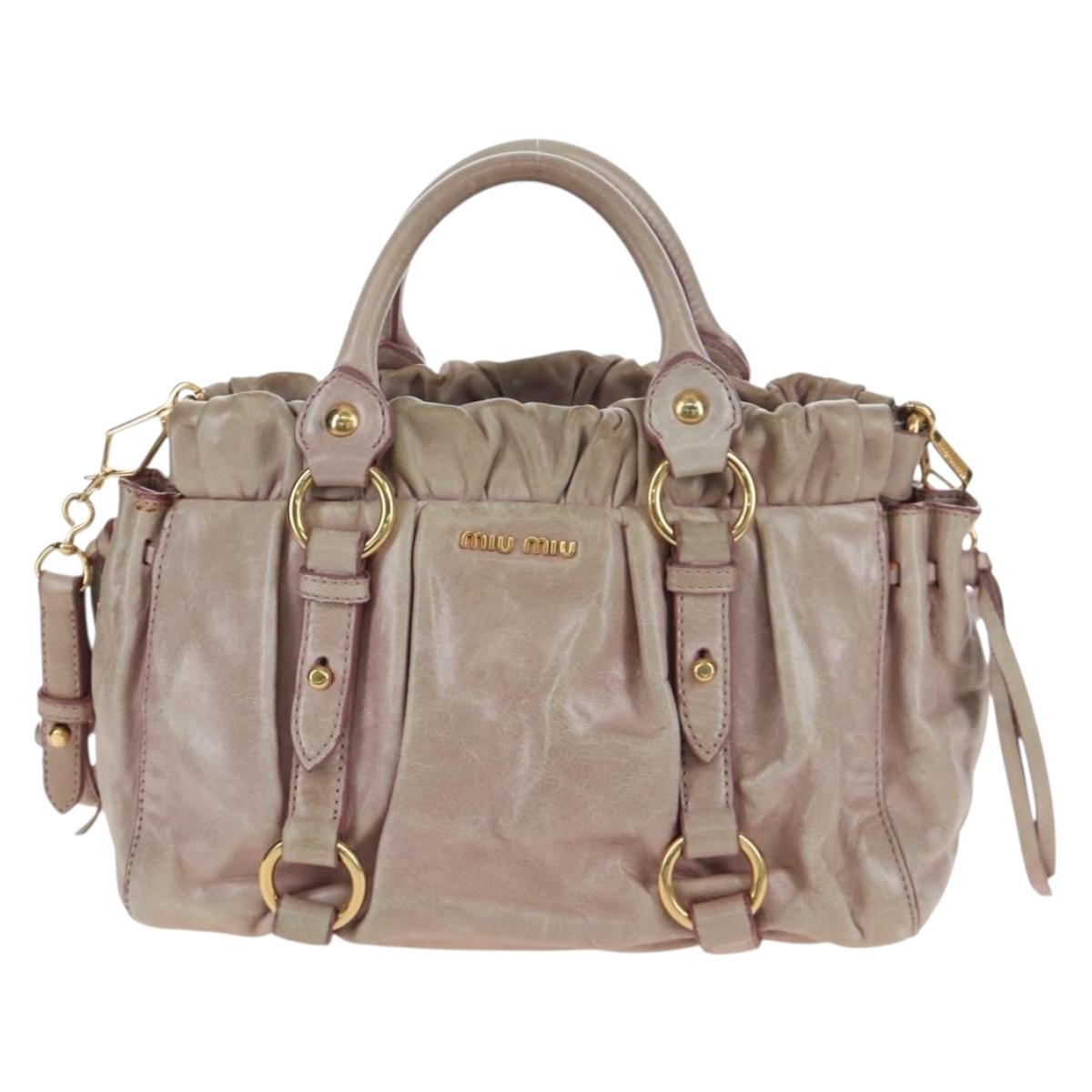 Miu Miu Hand Bag Leather 2way Pink Gold Tone Auth 167584A