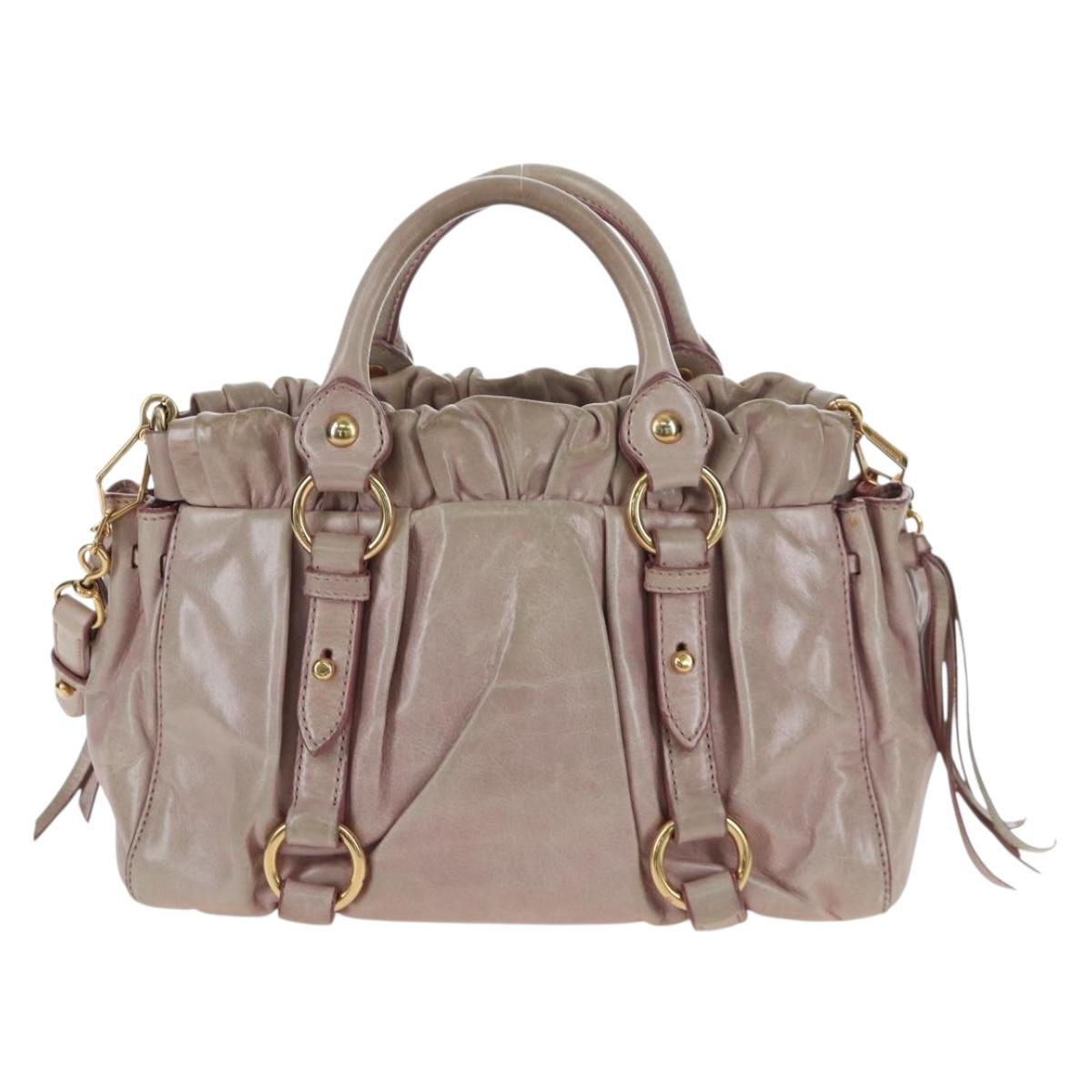 Miu Miu Hand Bag Leather 2way Pink Gold Tone Auth 167584A