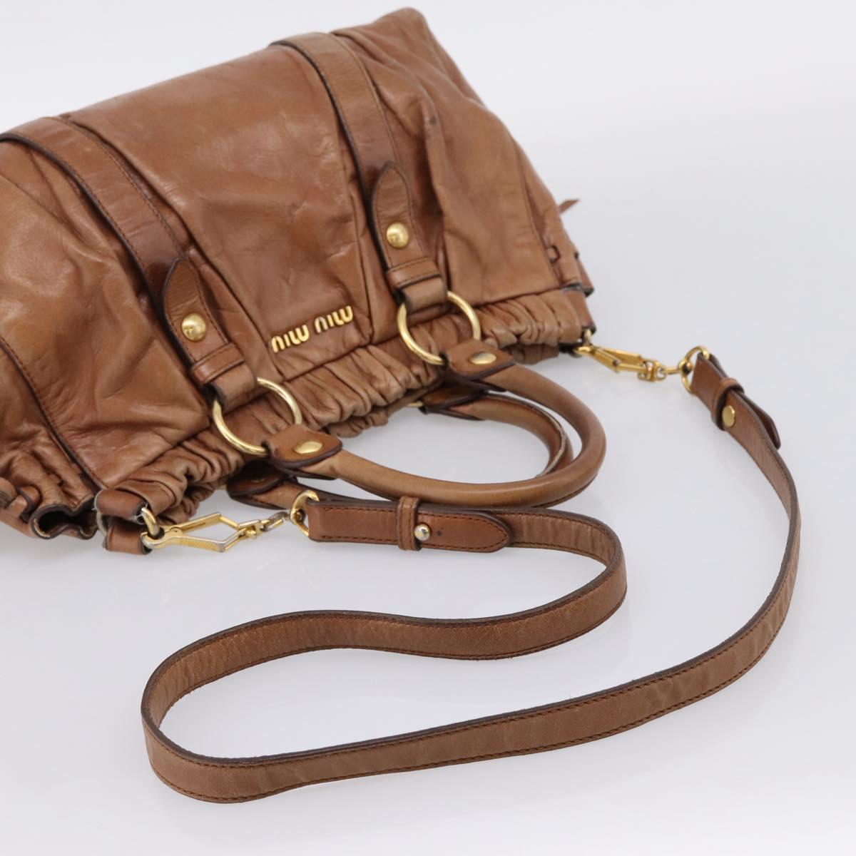 Miu Miu Hand Bag Leather 2way Brown Gold Tone Auth 167587V