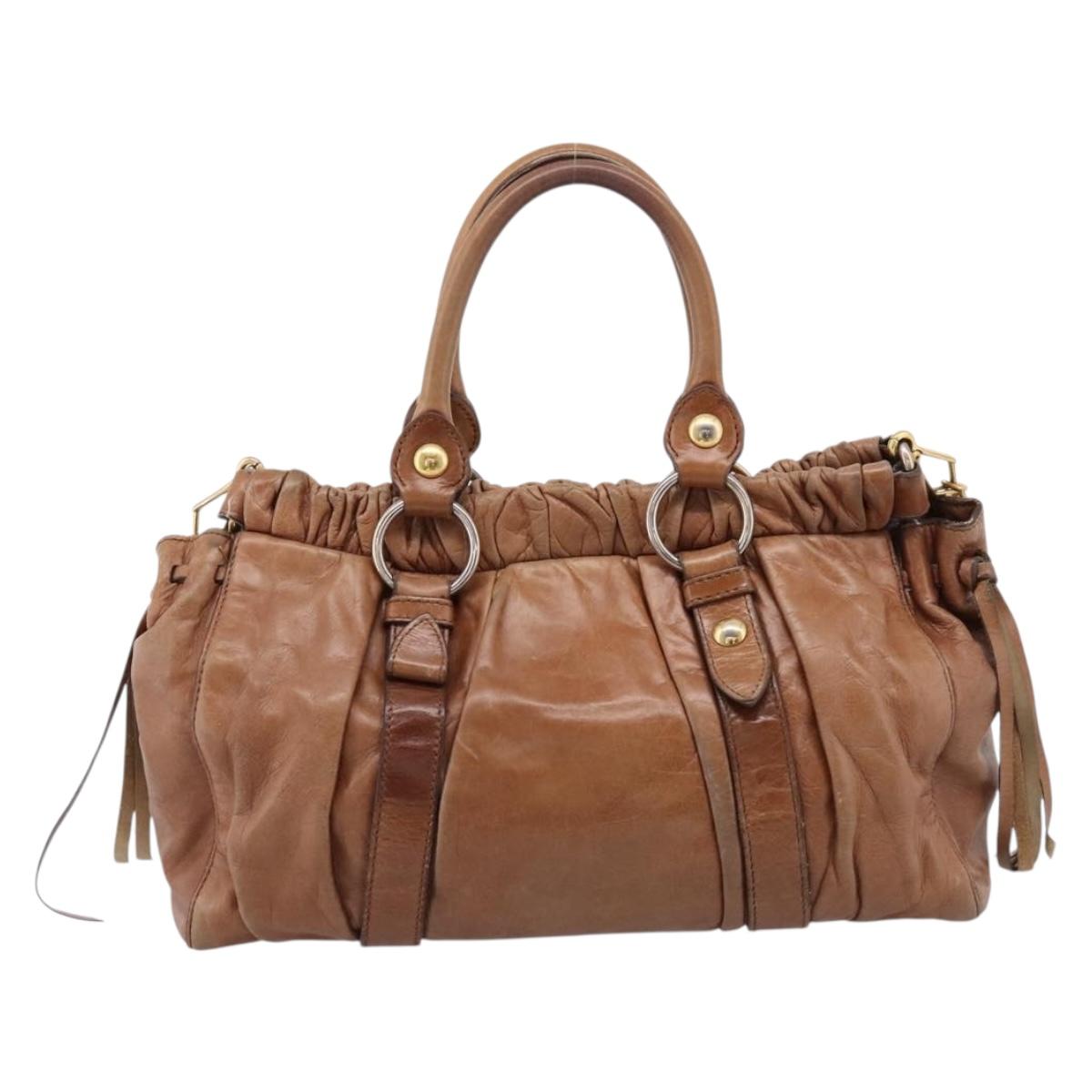 Miu Miu Hand Bag Leather 2way Brown Gold Tone Auth 167587V