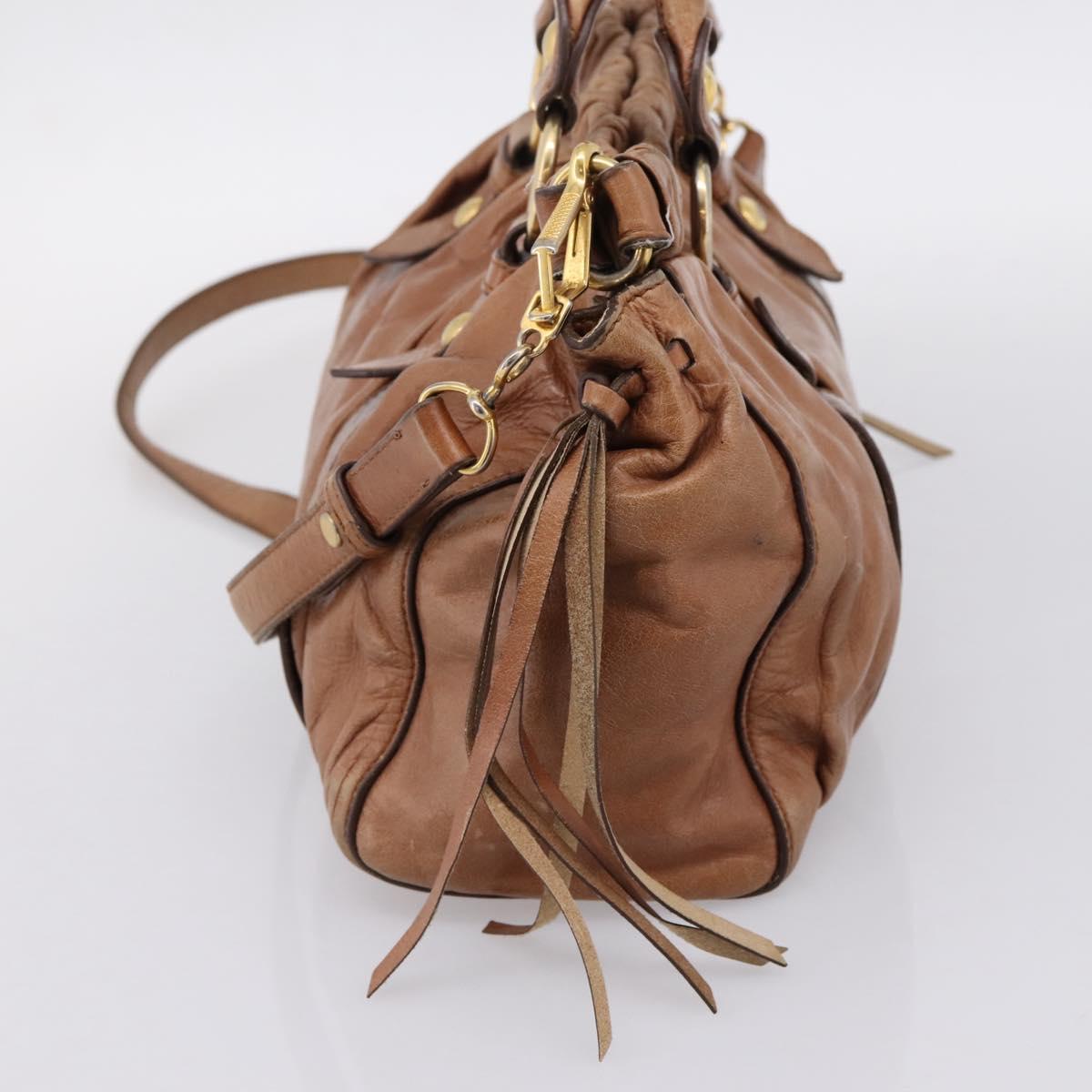 Miu Miu Hand Bag Leather 2way Brown Gold Tone Auth 167587V