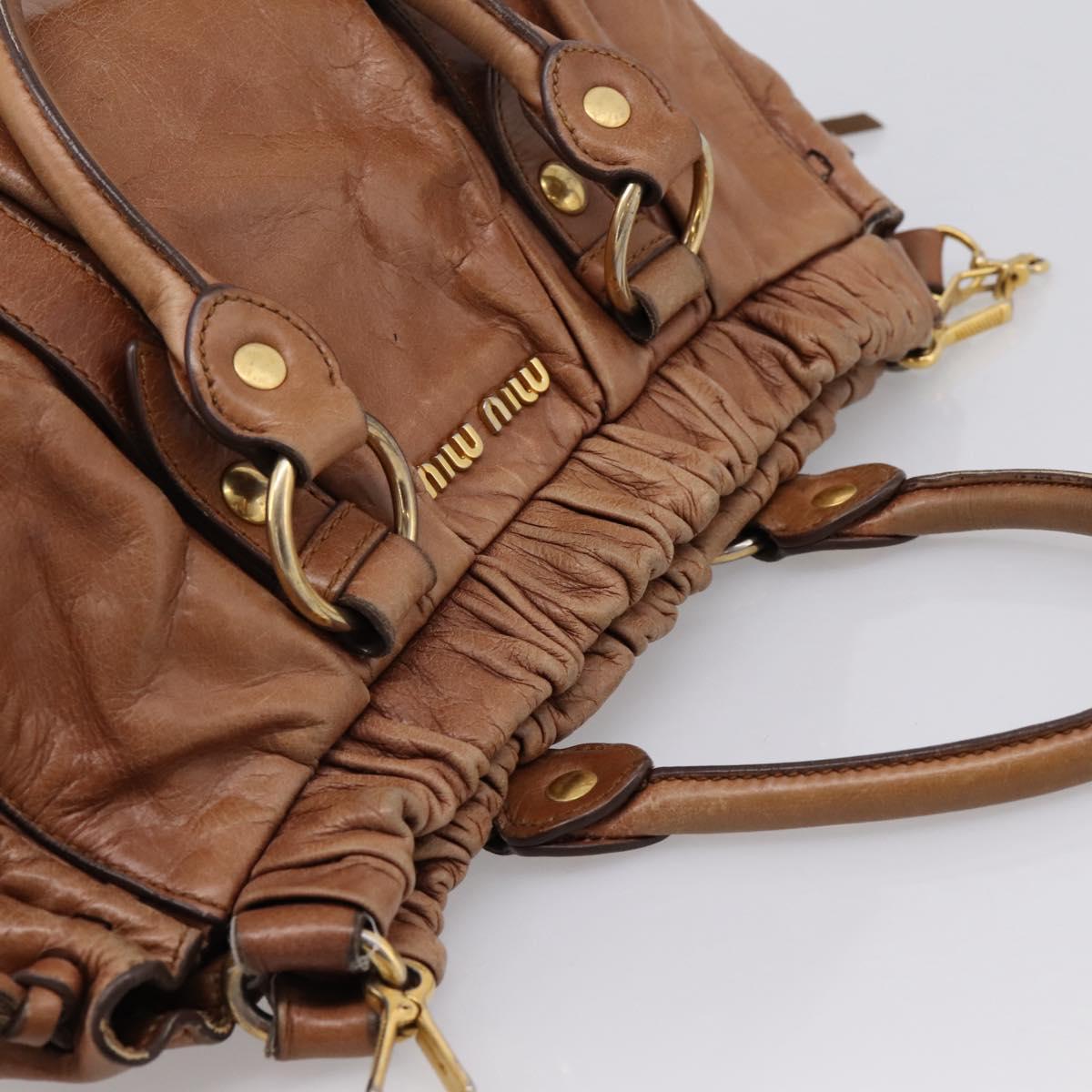 Miu Miu Hand Bag Leather 2way Brown Gold Tone Auth 167587V