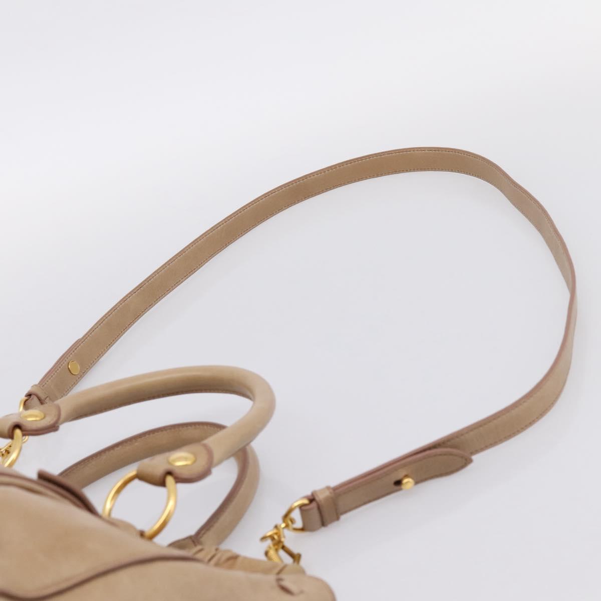 Miu Miu Hand Bag Leather 2way Beige Gold Tone Auth 167588M