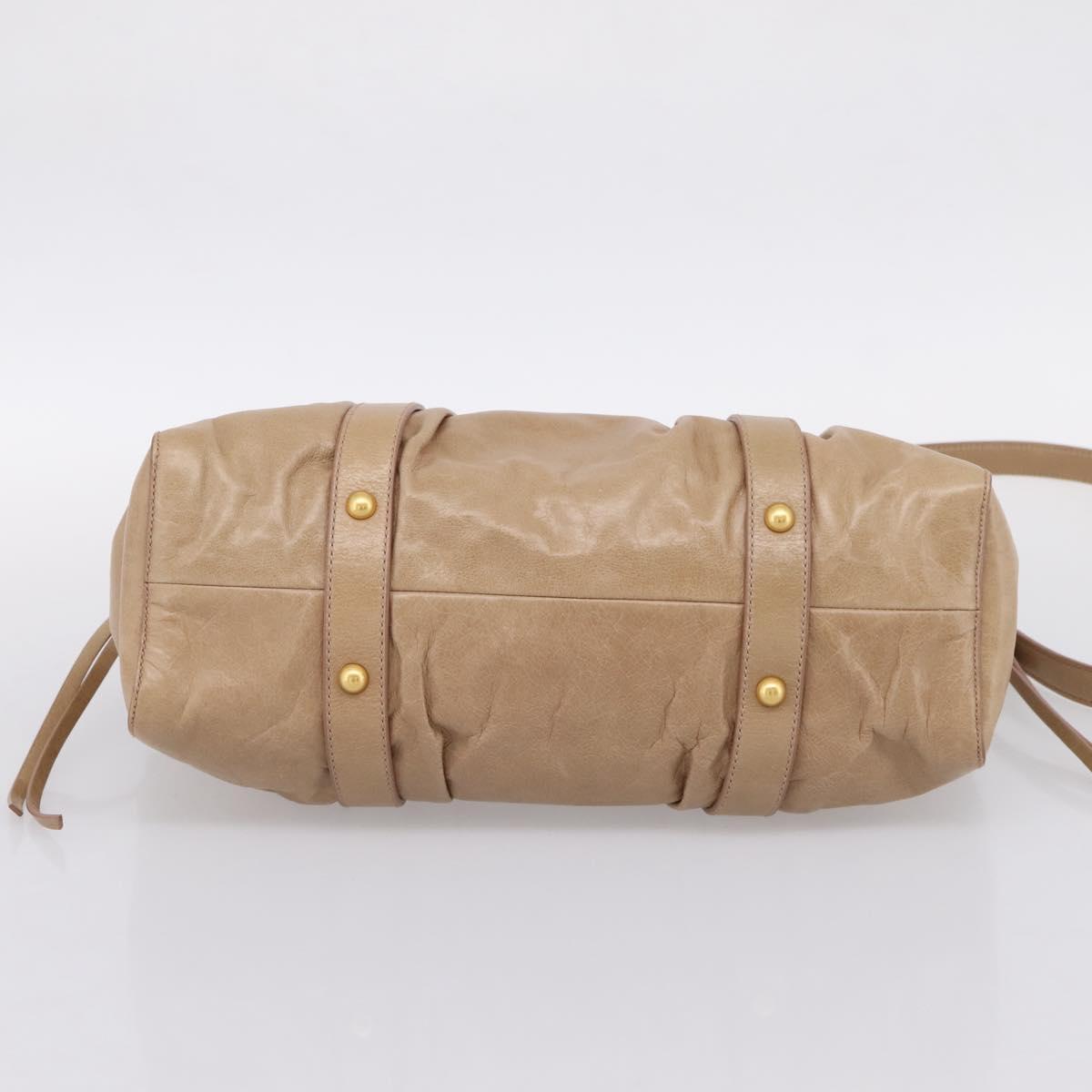 Miu Miu Hand Bag Leather 2way Beige Gold Tone Auth 167588M