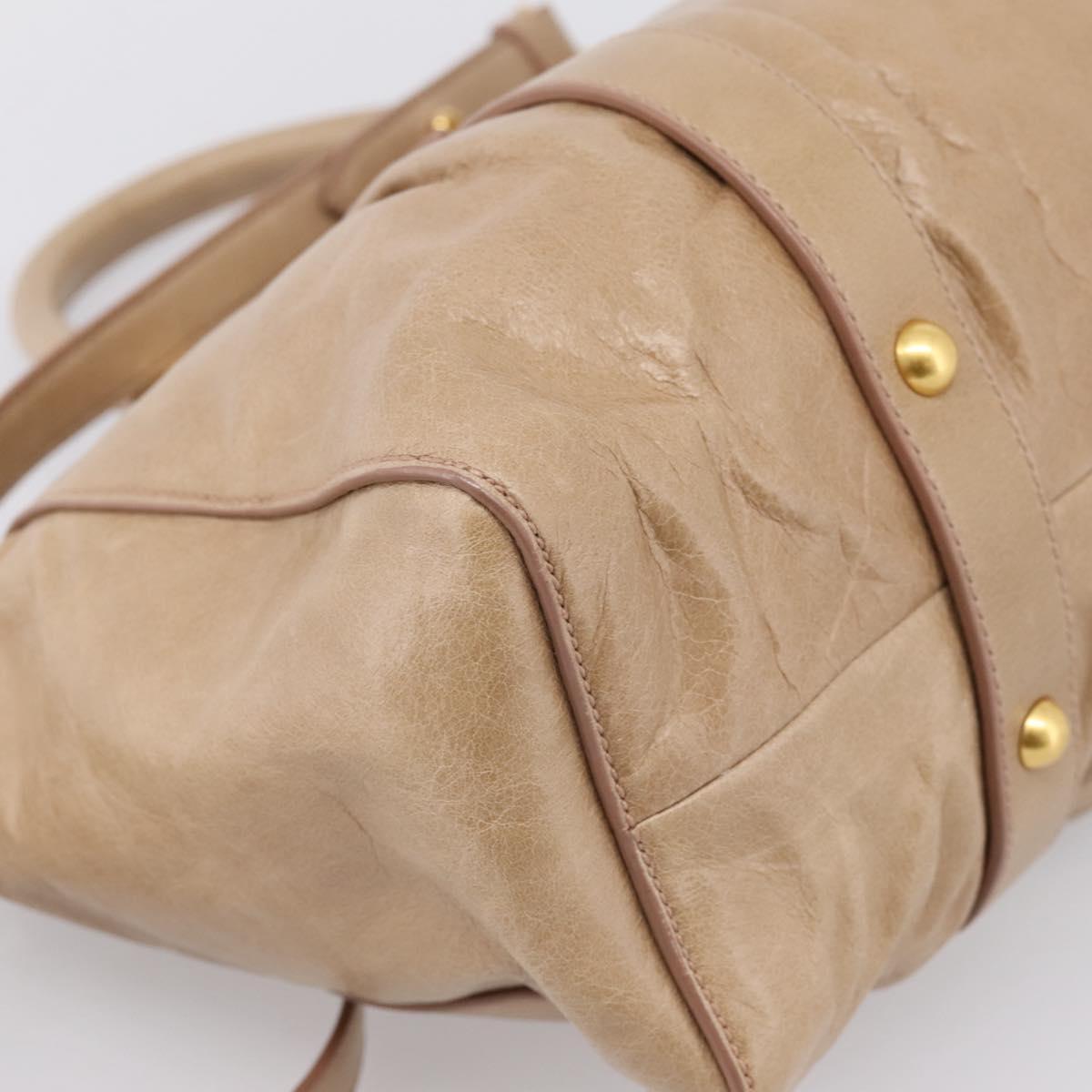 Miu Miu Hand Bag Leather 2way Beige Gold Tone Auth 167588M