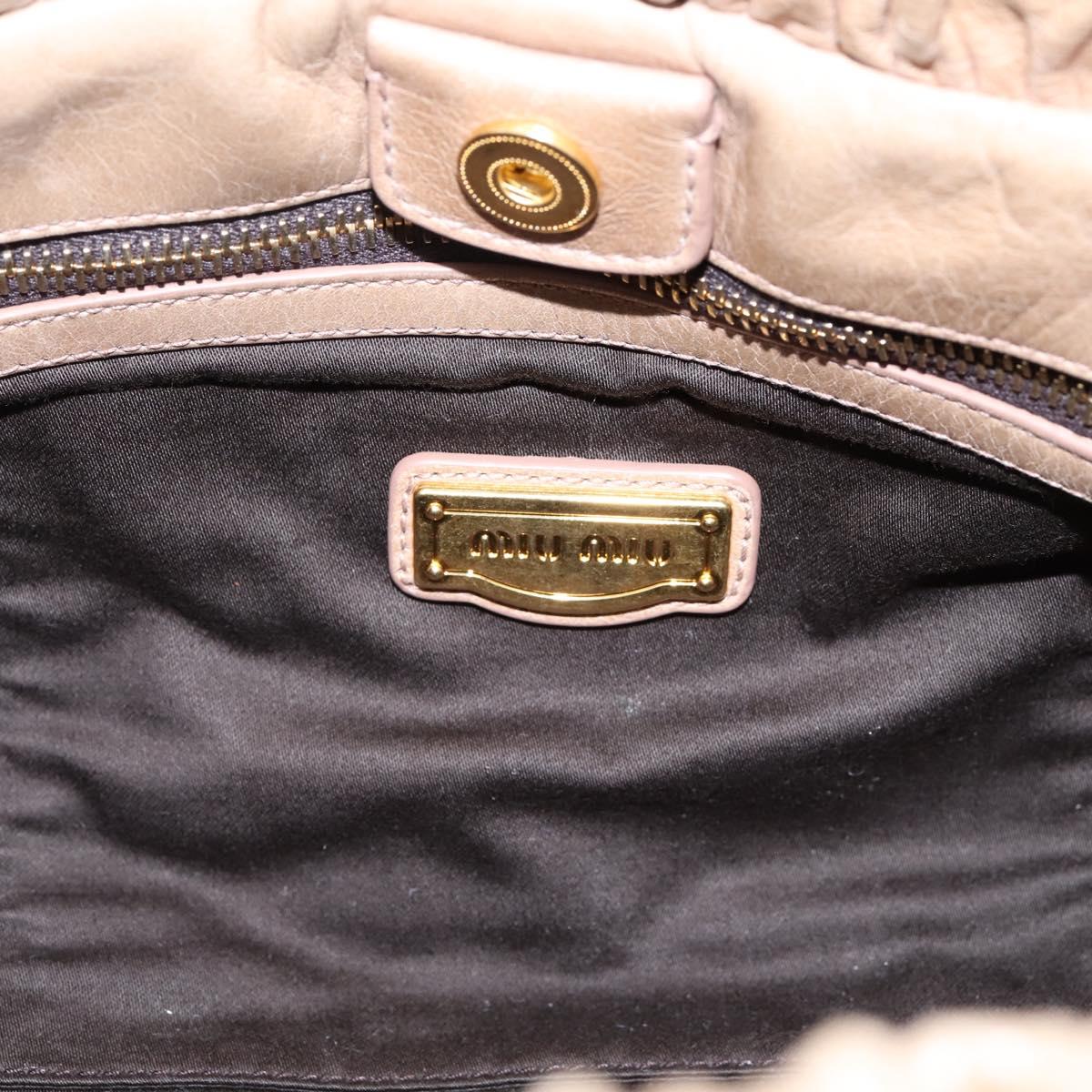 Miu Miu Hand Bag Leather 2way Beige Gold Tone Auth 167588M