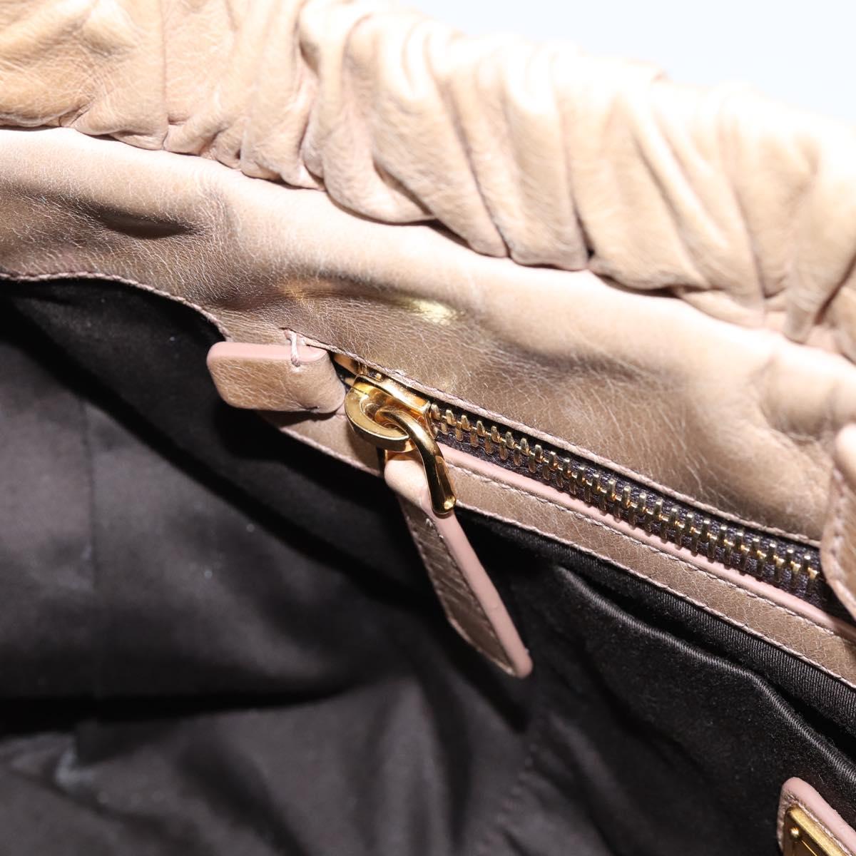 Miu Miu Hand Bag Leather 2way Beige Gold Tone Auth 167588M