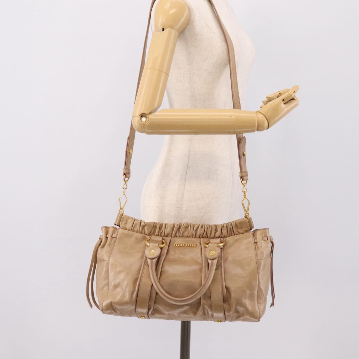 Miu Miu Hand Bag Leather 2way Beige Gold Tone Auth 167588M