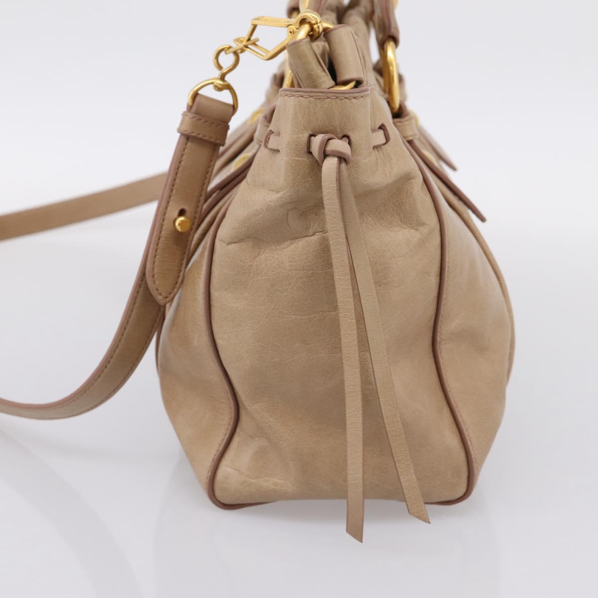 Miu Miu Hand Bag Leather 2way Beige Gold Tone Auth 167588M