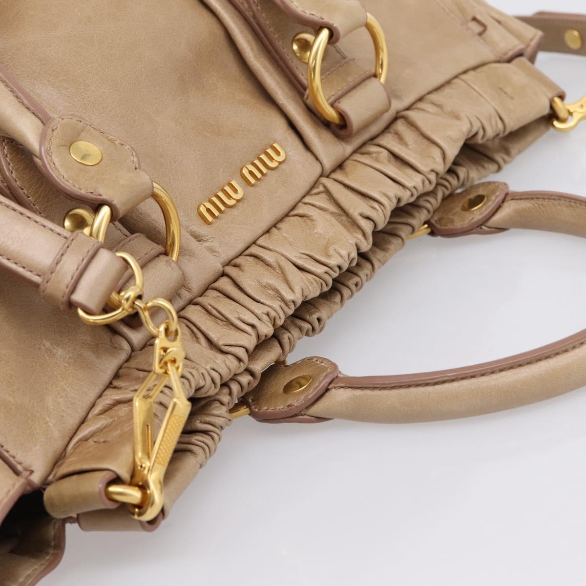 Miu Miu Hand Bag Leather 2way Beige Gold Tone Auth 167588M
