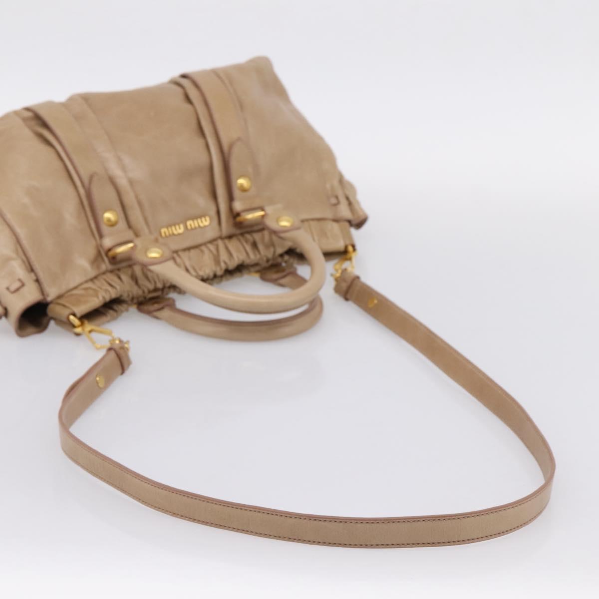 Miu Miu Hand Bag Leather 2way Beige Gold Tone Auth 167588M