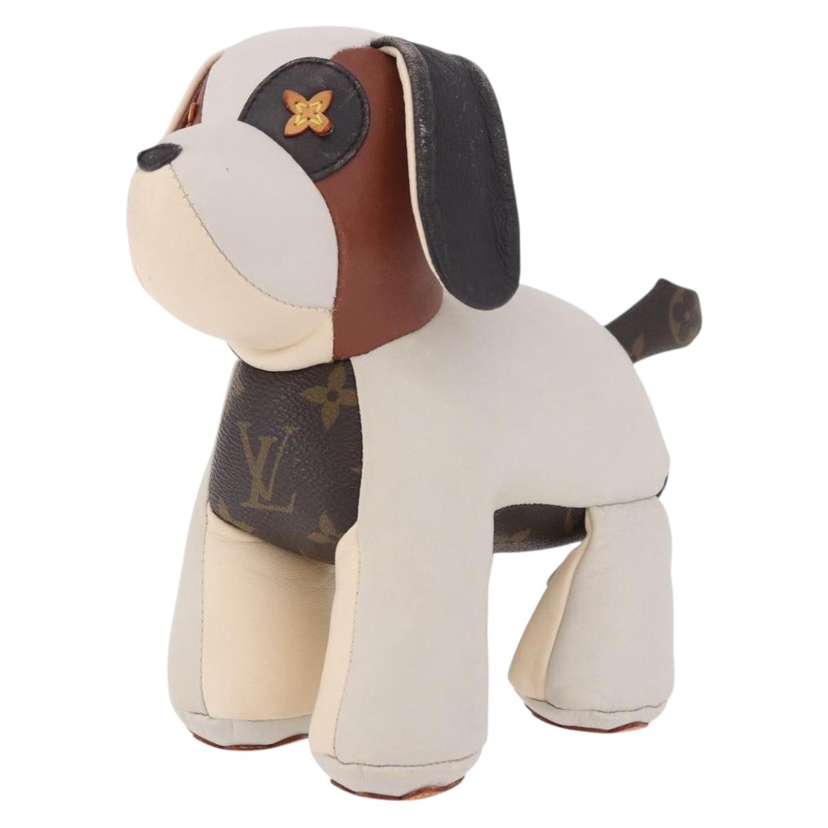 LOUIS VUITTON Monogram Dudu Oscar Stuffed Dog Leather Beige GI0251 Auth 167589A