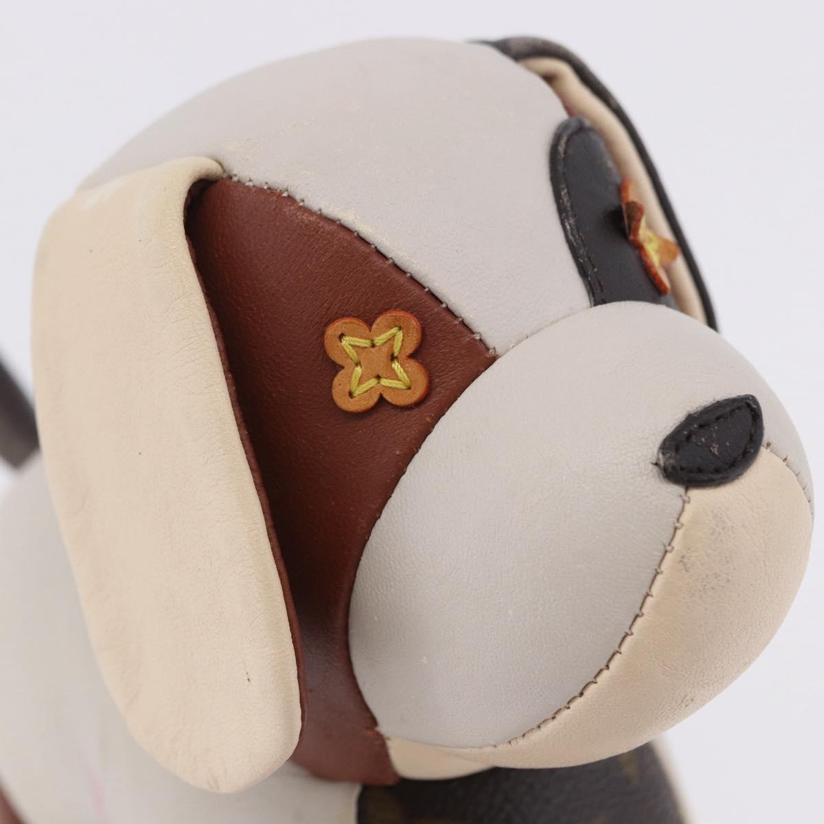 LOUIS VUITTON Monogram Dudu Oscar Stuffed Dog Leather Beige GI0251 Auth 167589A