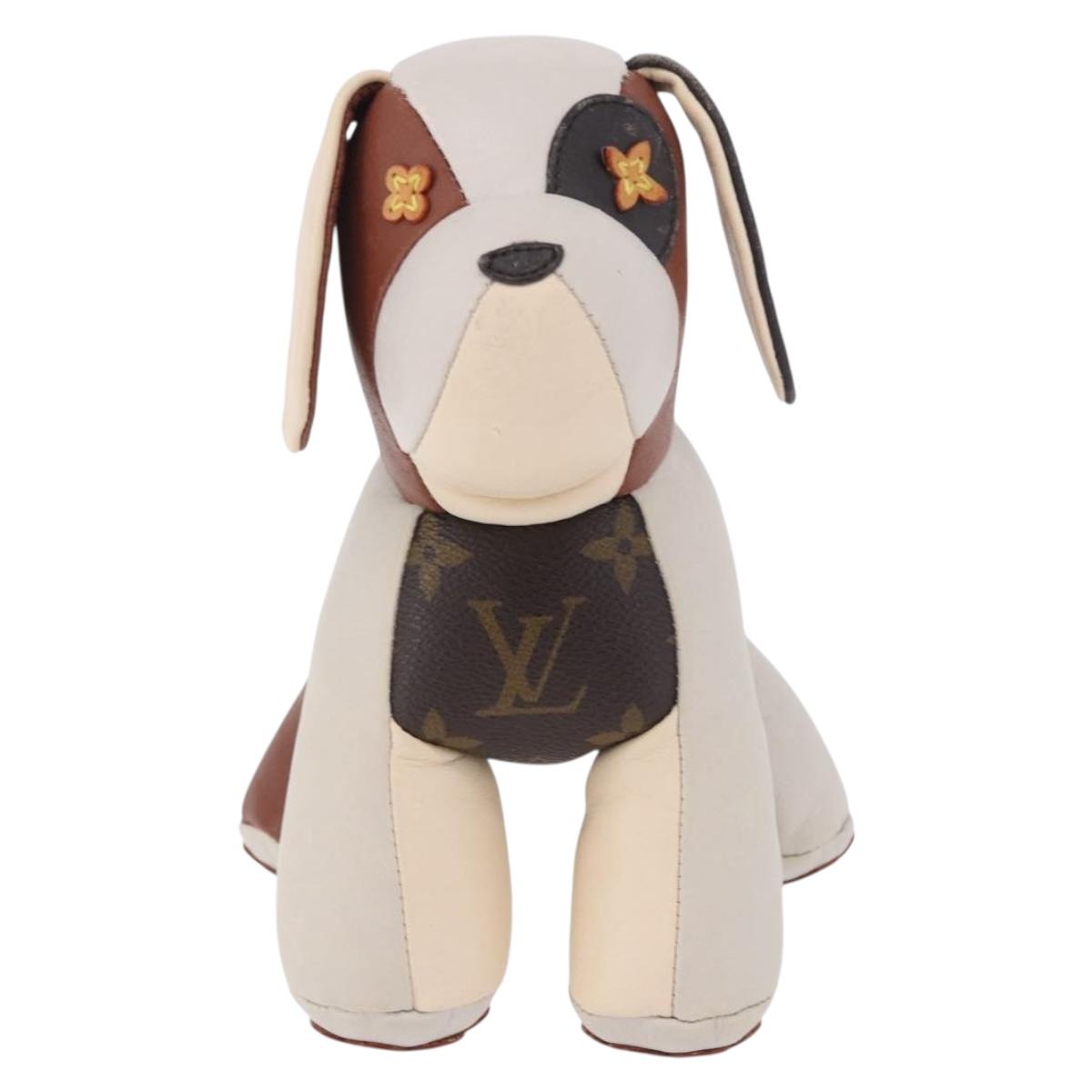 LOUIS VUITTON Monogram Dudu Oscar Stuffed Dog Leather Beige GI0251 Auth 167589A