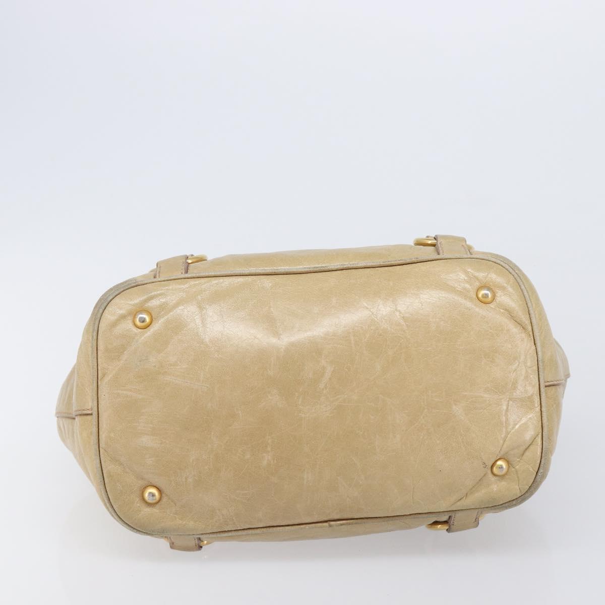 Miu Miu Hand Bag Leather Beige Gold Tone Auth 167591A