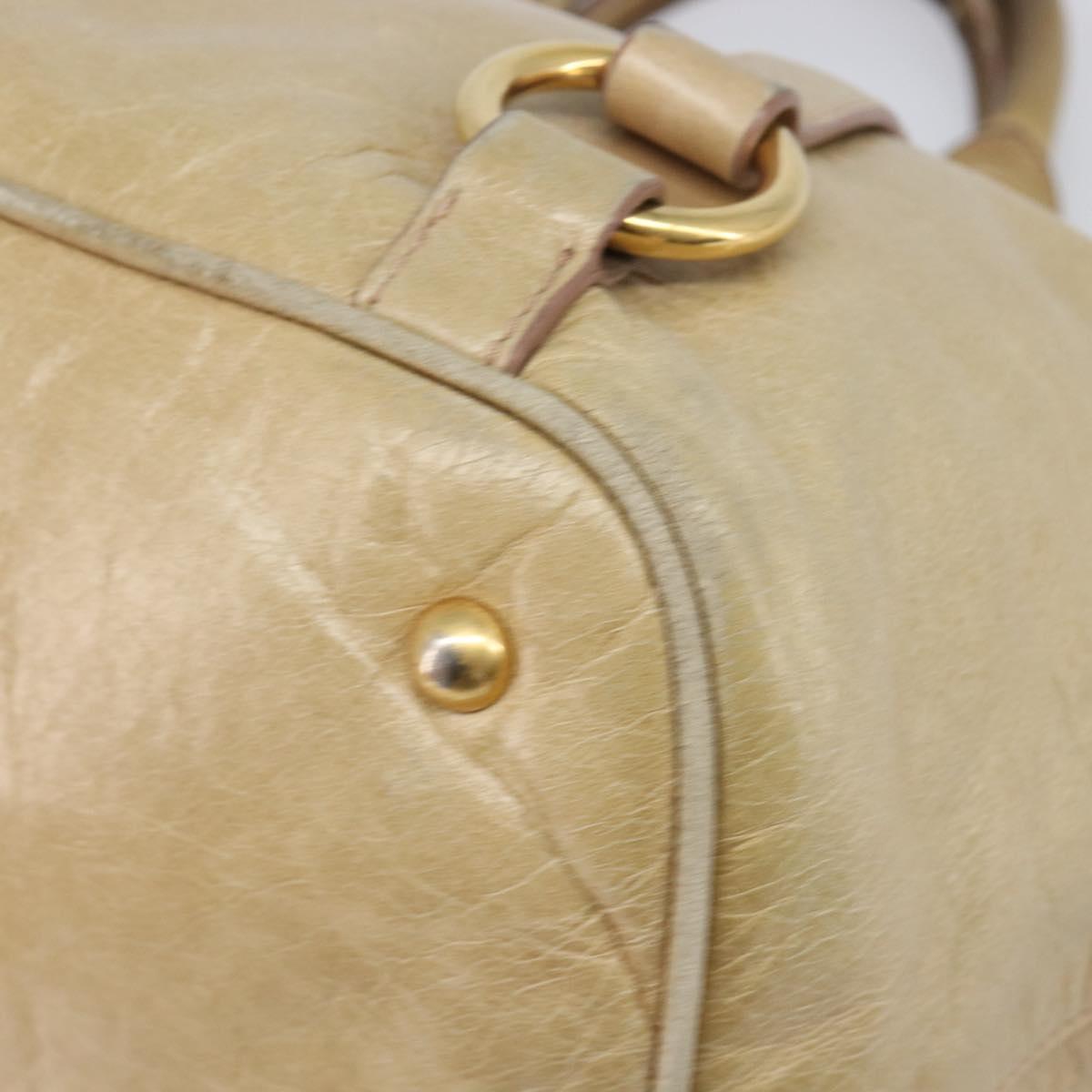 Miu Miu Hand Bag Leather Beige Gold Tone Auth 167591A