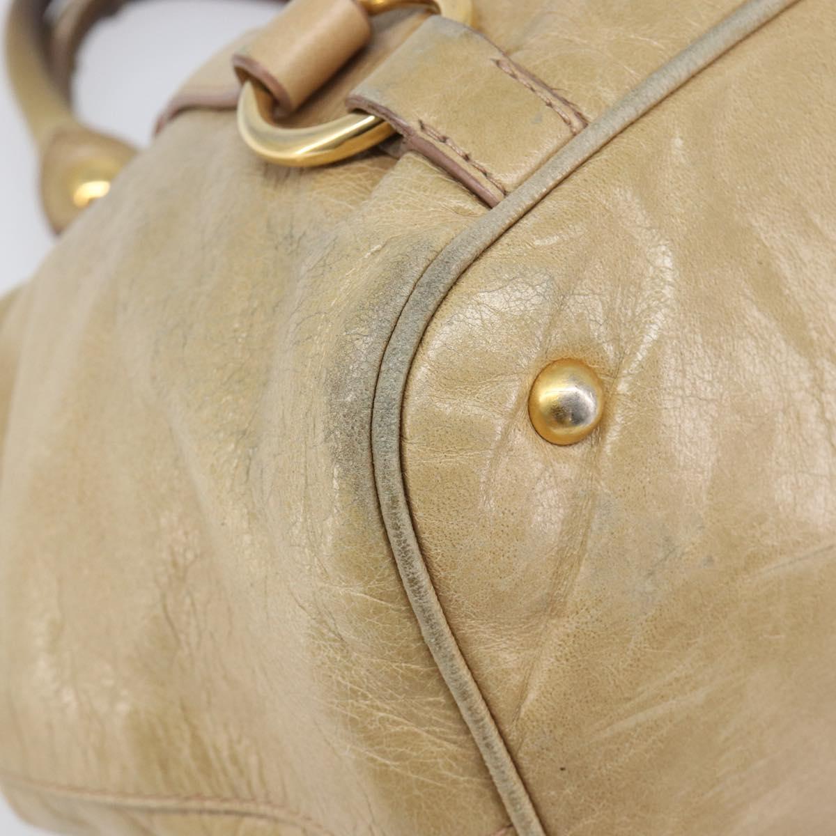 Miu Miu Hand Bag Leather Beige Gold Tone Auth 167591A
