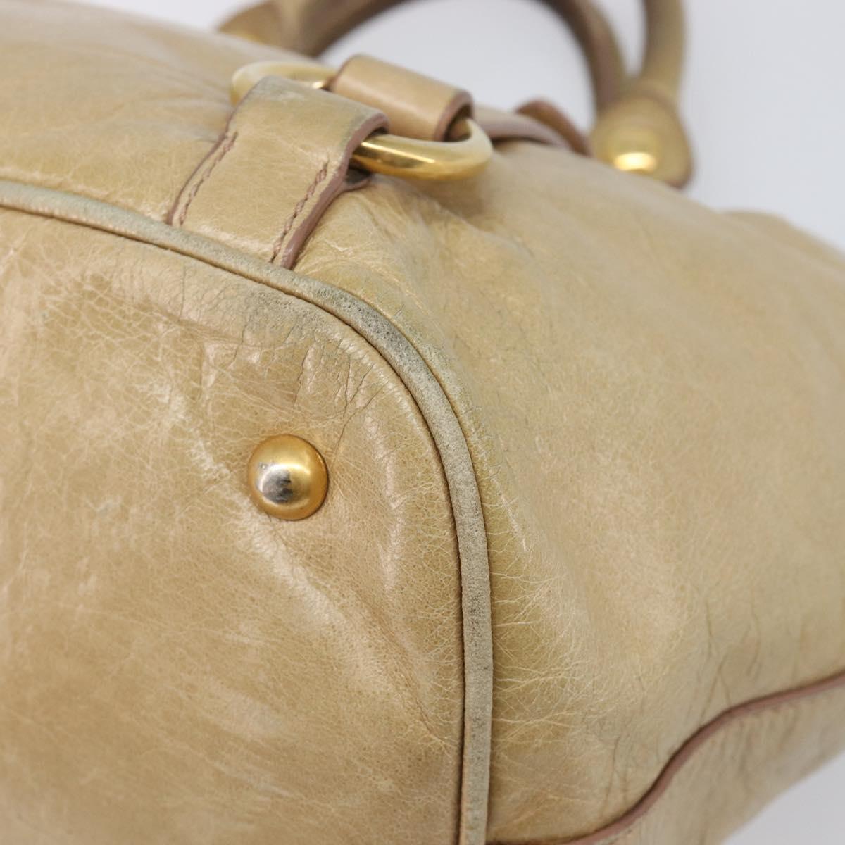 Miu Miu Hand Bag Leather Beige Gold Tone Auth 167591A