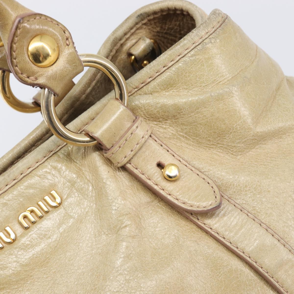 Miu Miu Hand Bag Leather Beige Gold Tone Auth 167591A