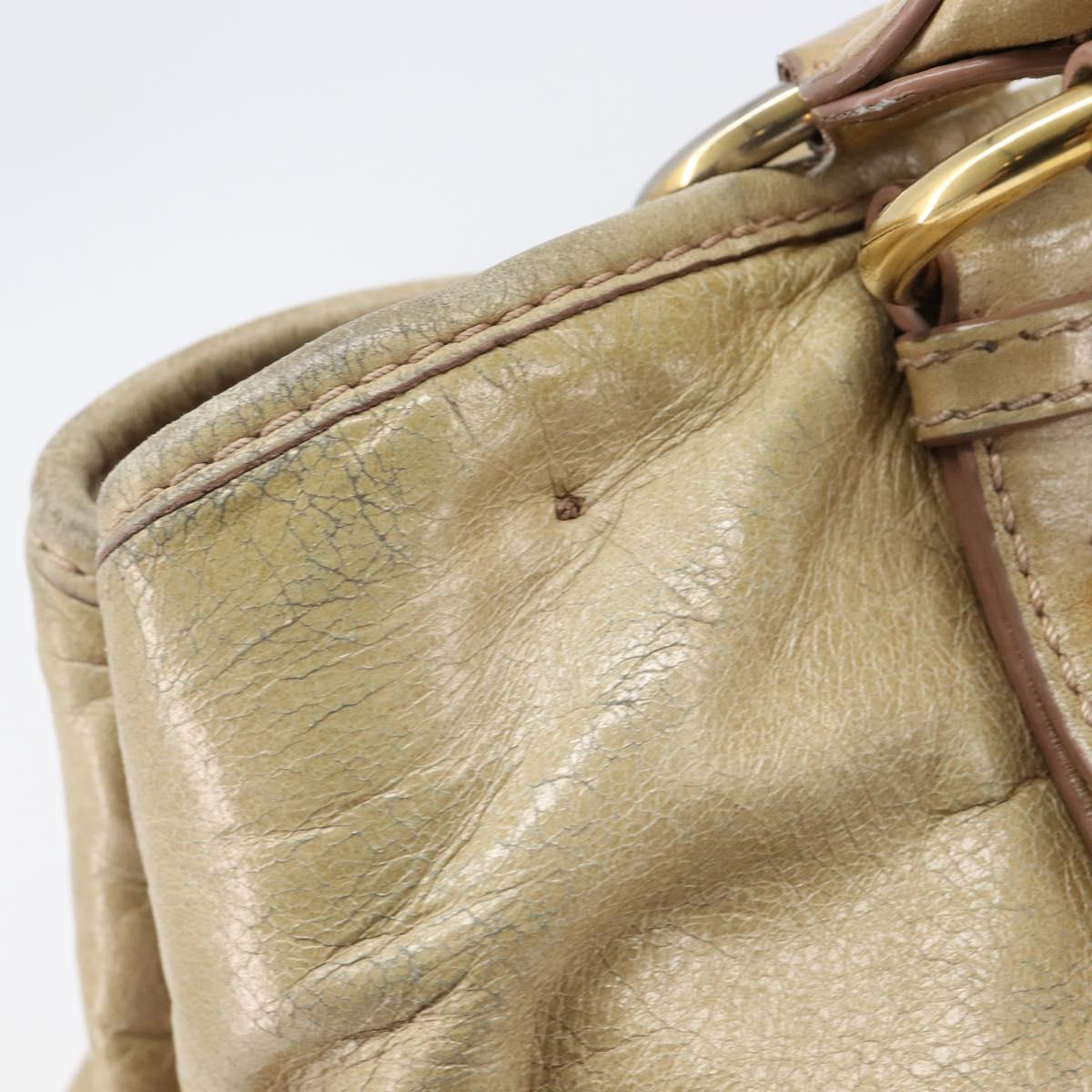 Miu Miu Hand Bag Leather Beige Gold Tone Auth 167591A